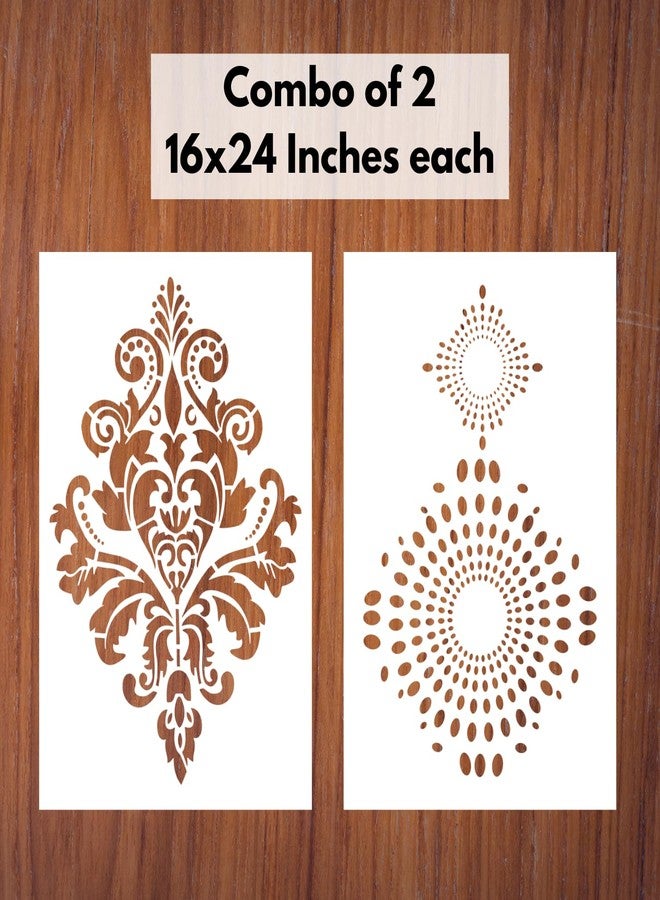 StenCart Combo of 2 Damask Design Jodhpur & Mandala Art Stencil for Wall Painting Home DIY Reusable Wall Stencil Design for Wall Decoration (16x24 inch) -Pack of 2 - Image 2